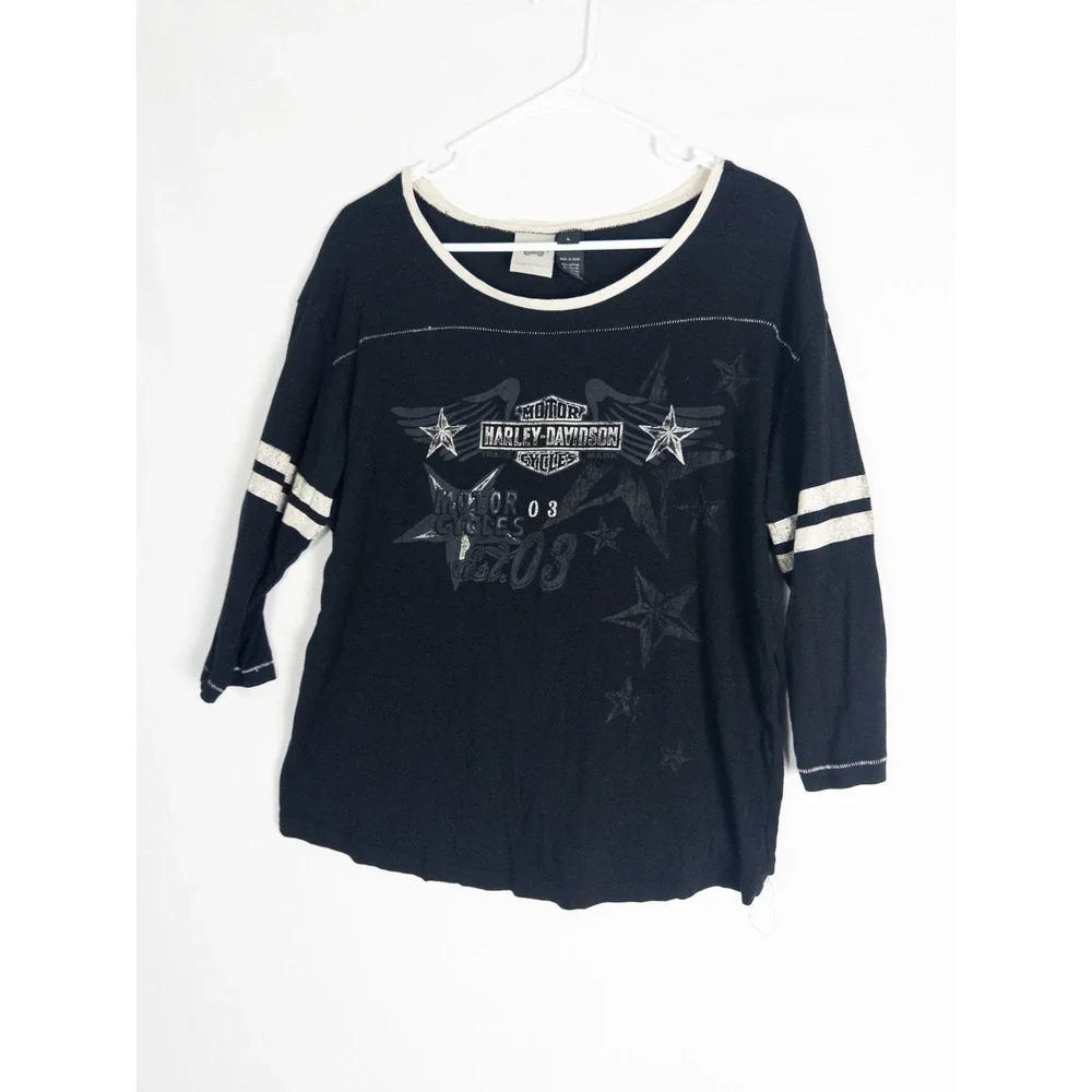 Harley Davidson Sweater Womens L Black Logo Cotton Blend Biker‎ Scoop